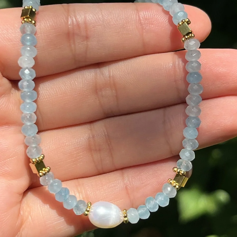 Dainty stainless steel aquamarine choker